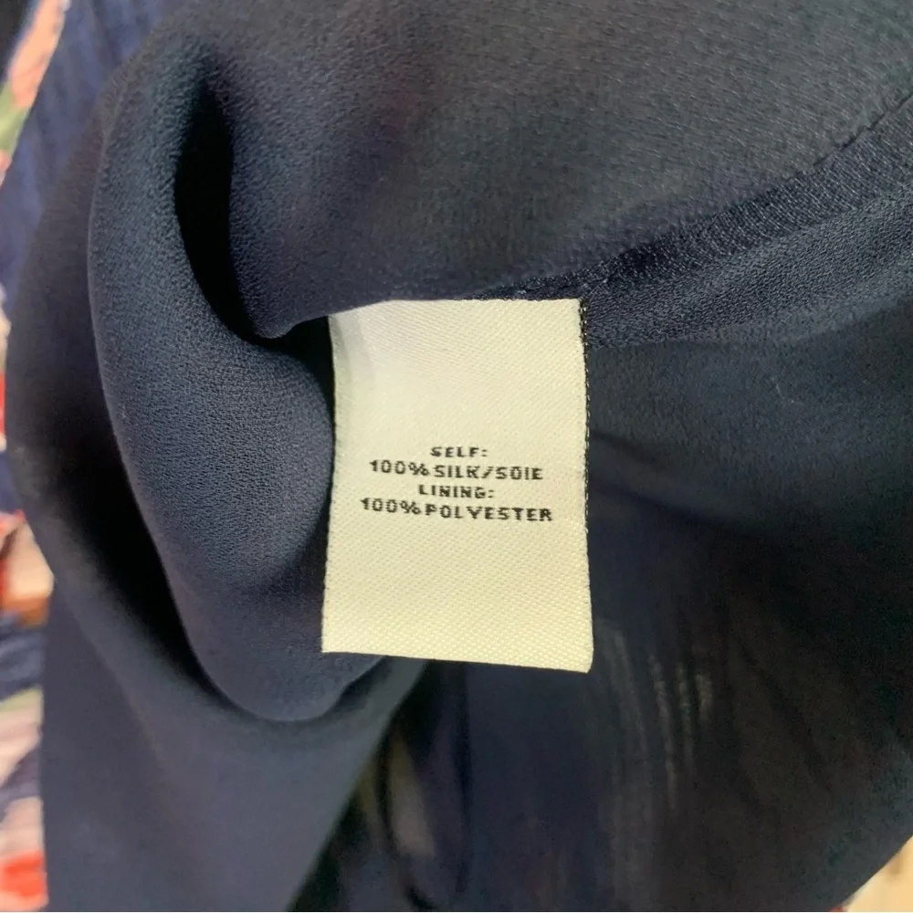 Tanya Taylor Navy Floral Cold-Shoulder Ruffle Silk Blouse, size 2 - Picture 9 of 11